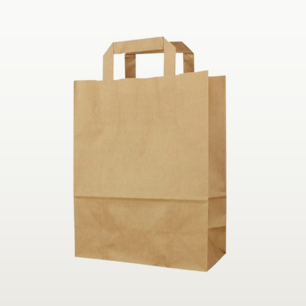 BROWN KRAFT PAPER BAG WITH FLAT HANDLES 33X34X18 cm